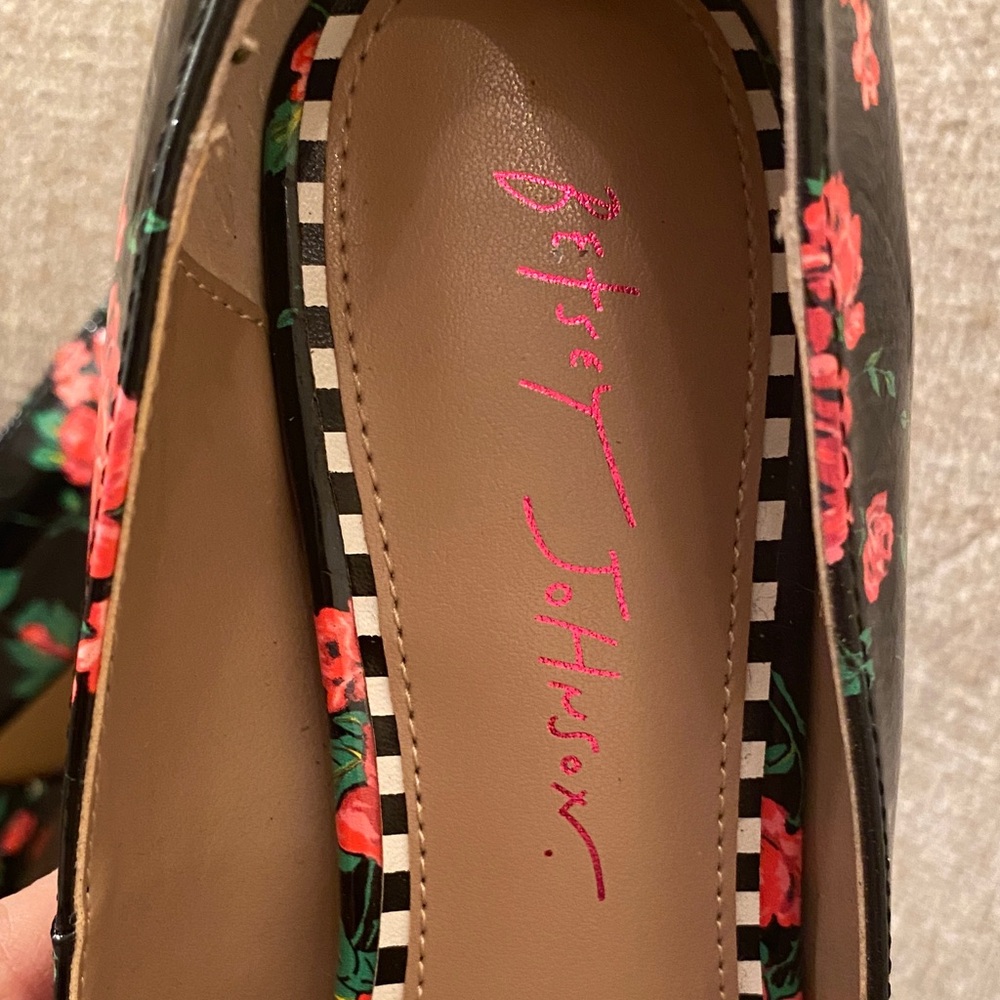 Betsey Johnson Floral Platform Heels Lace-Up Stiletto Size 7.5 Rockabilly Pin-Up - Picture 4 of 14